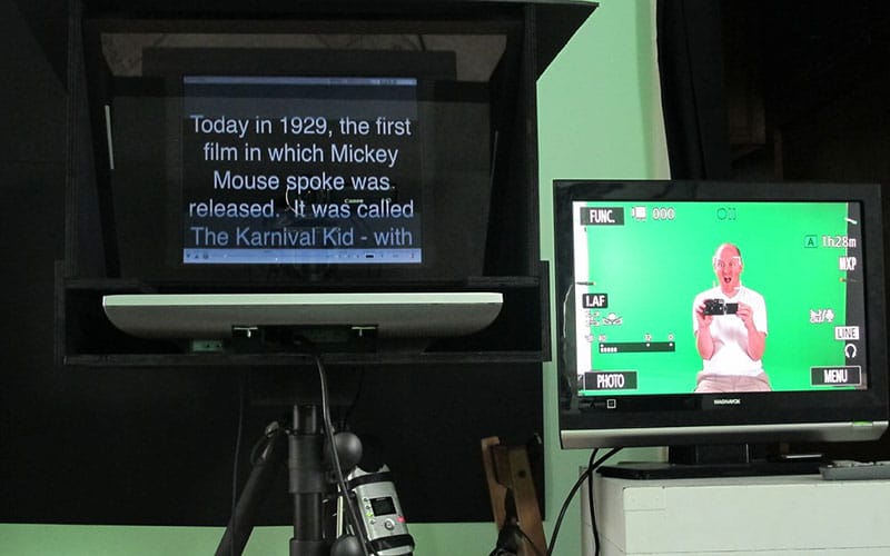 Green screen and teleprompter