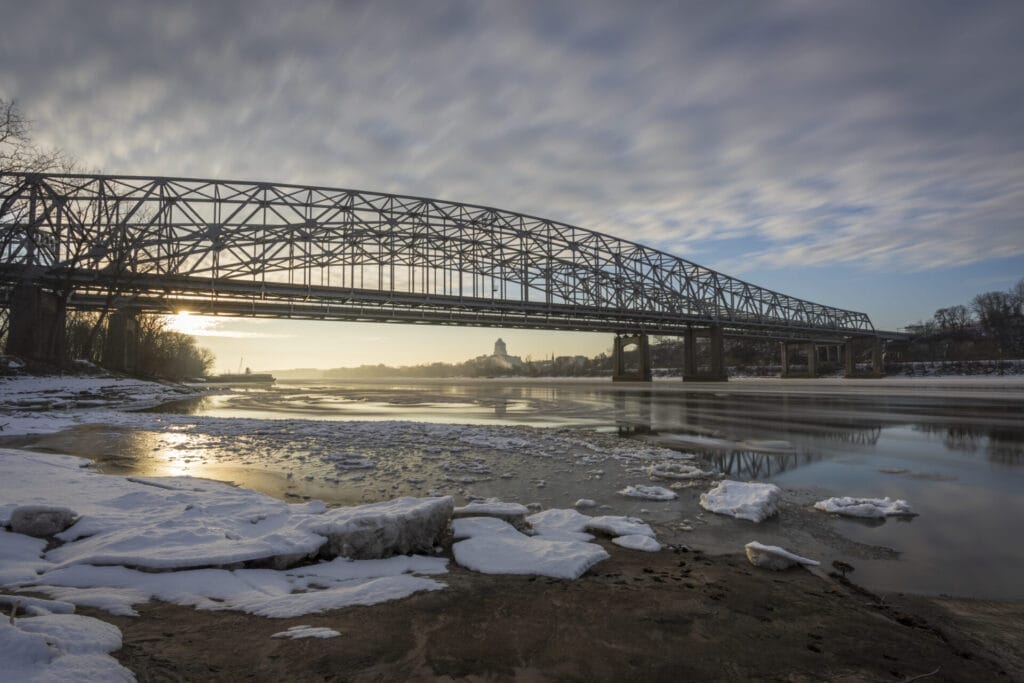 Missouri River Bridge, Ice Flows, Jefferson City Mo 2