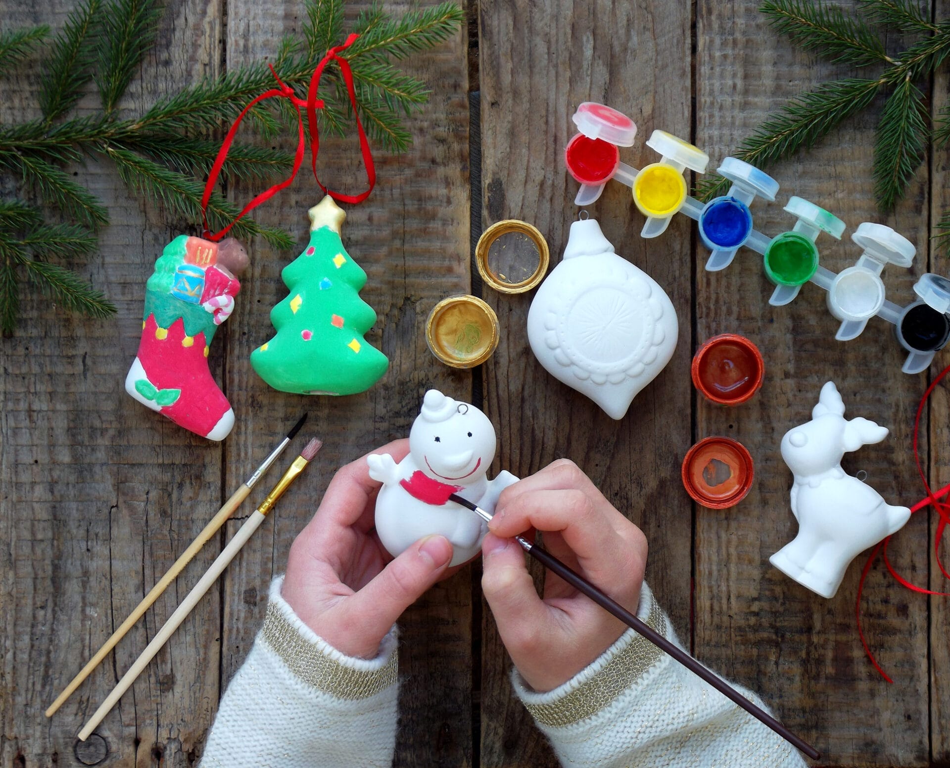 Painting Toys For Christmas Decorations From Porcelain With Your Own Hands. Children's Diy Concept. Making Xmas Tree Decoration